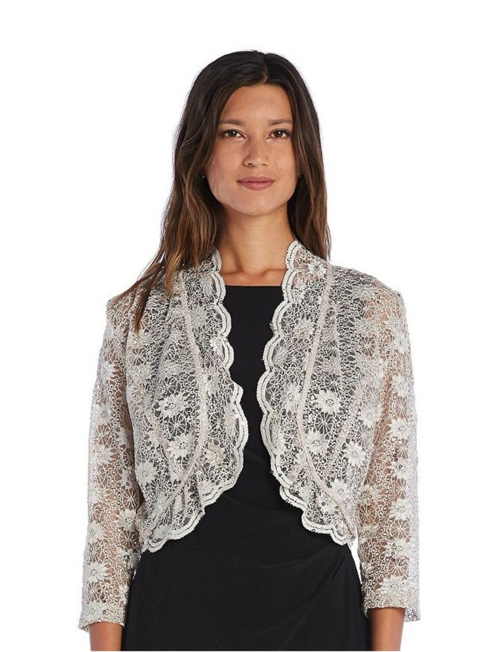 R&M Richards Sheer Lace Shrug with Sequins and Scalloped Hem Size XL